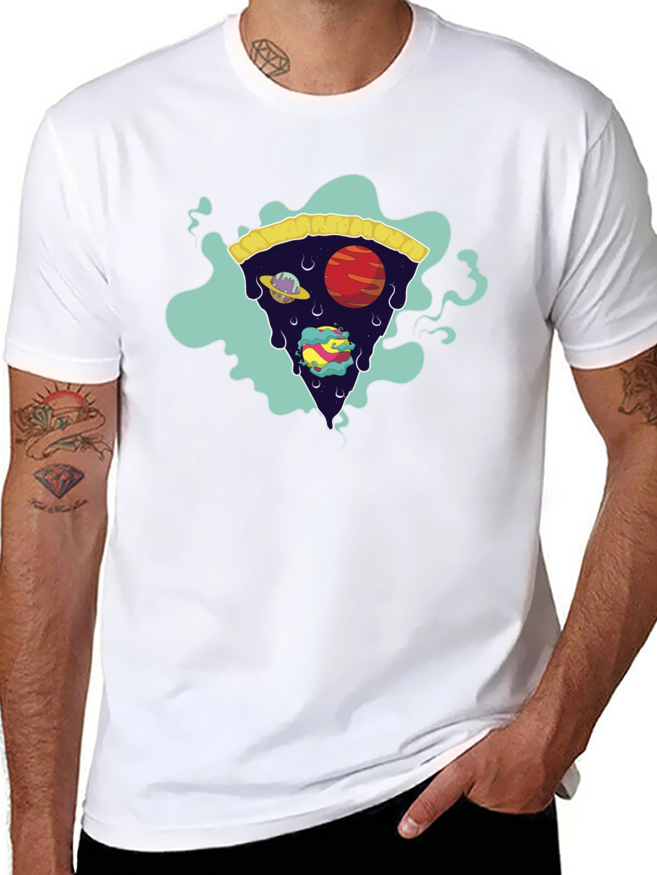 Cosmic Pizza Slice Black Graphic Tee