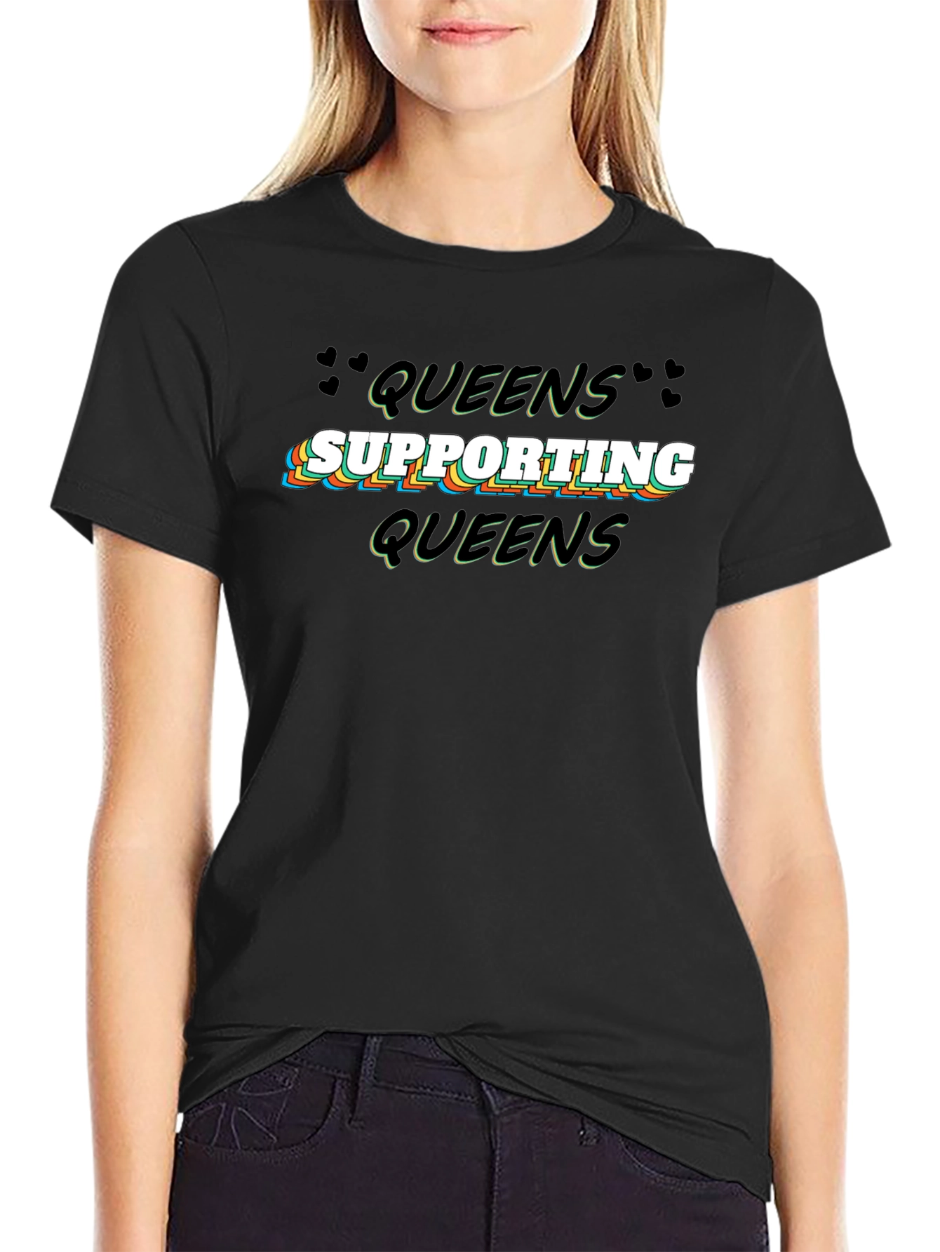 Queens Supporting Queens Black Graphic T-Shirt