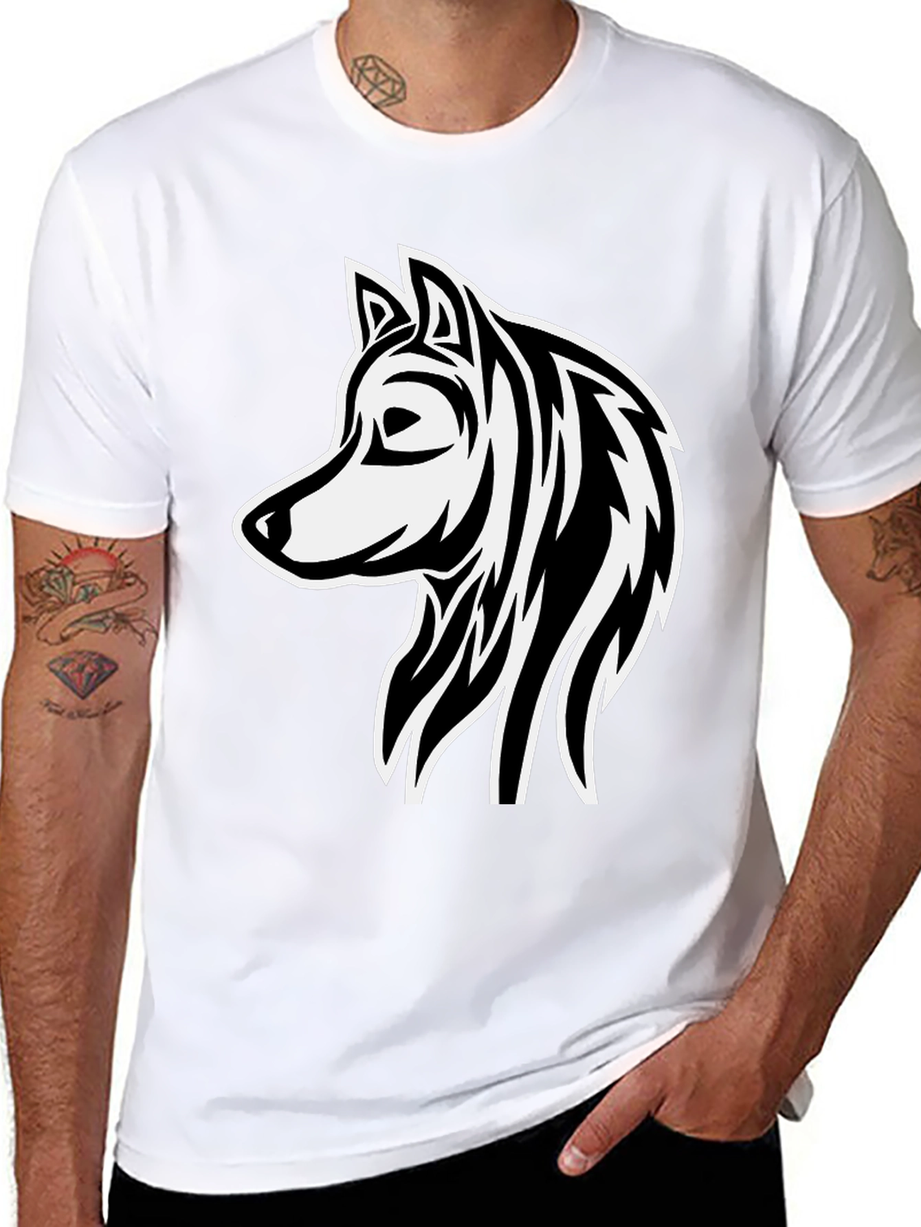 Wolf Graphic Print Black Cotton T-Shirt