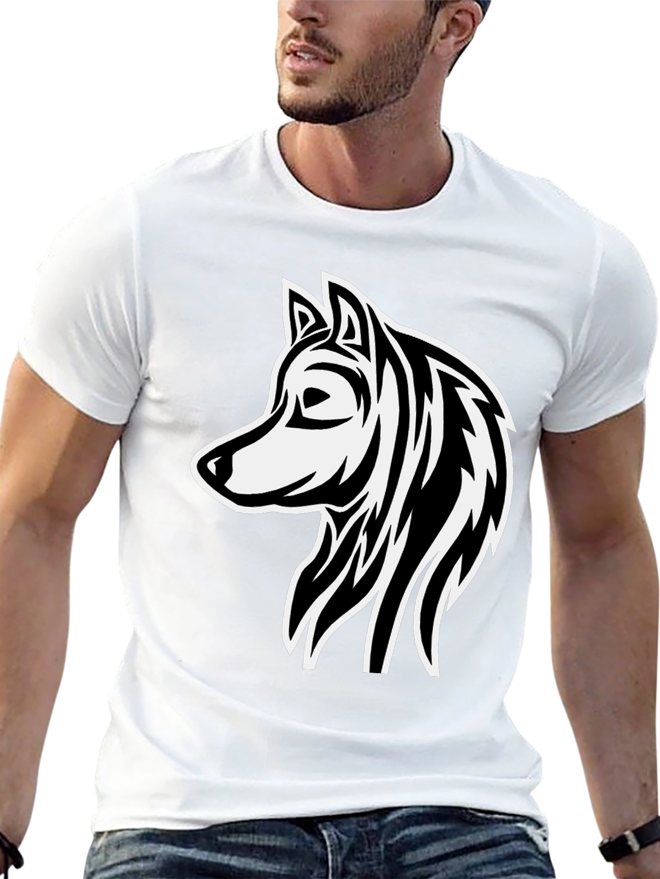 Wolf Graphic Print Black Cotton T-Shirt