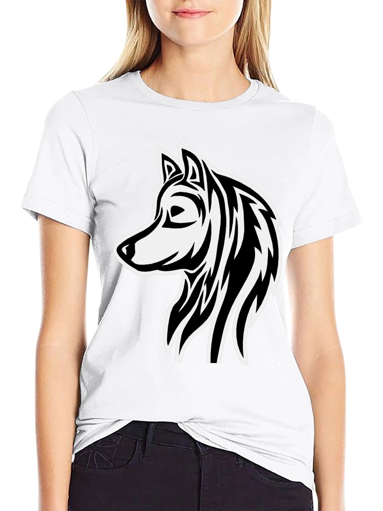 Wolf Graphic Print Black Cotton T-Shirt