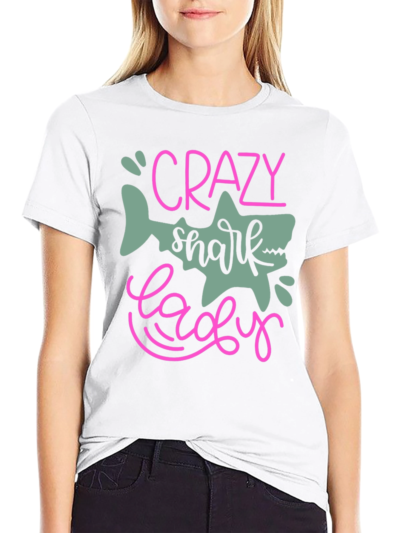 Crazy Shark Lady Black T-Shirt