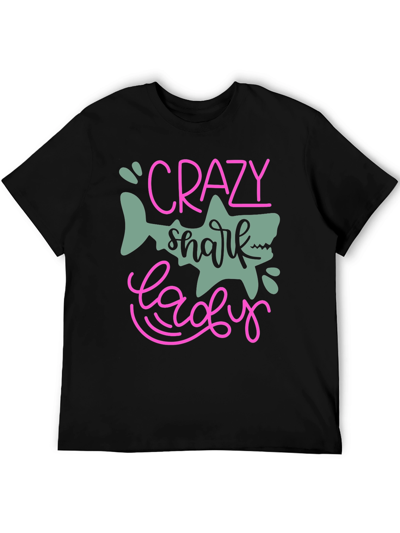 Crazy Shark Lady Black T-Shirt