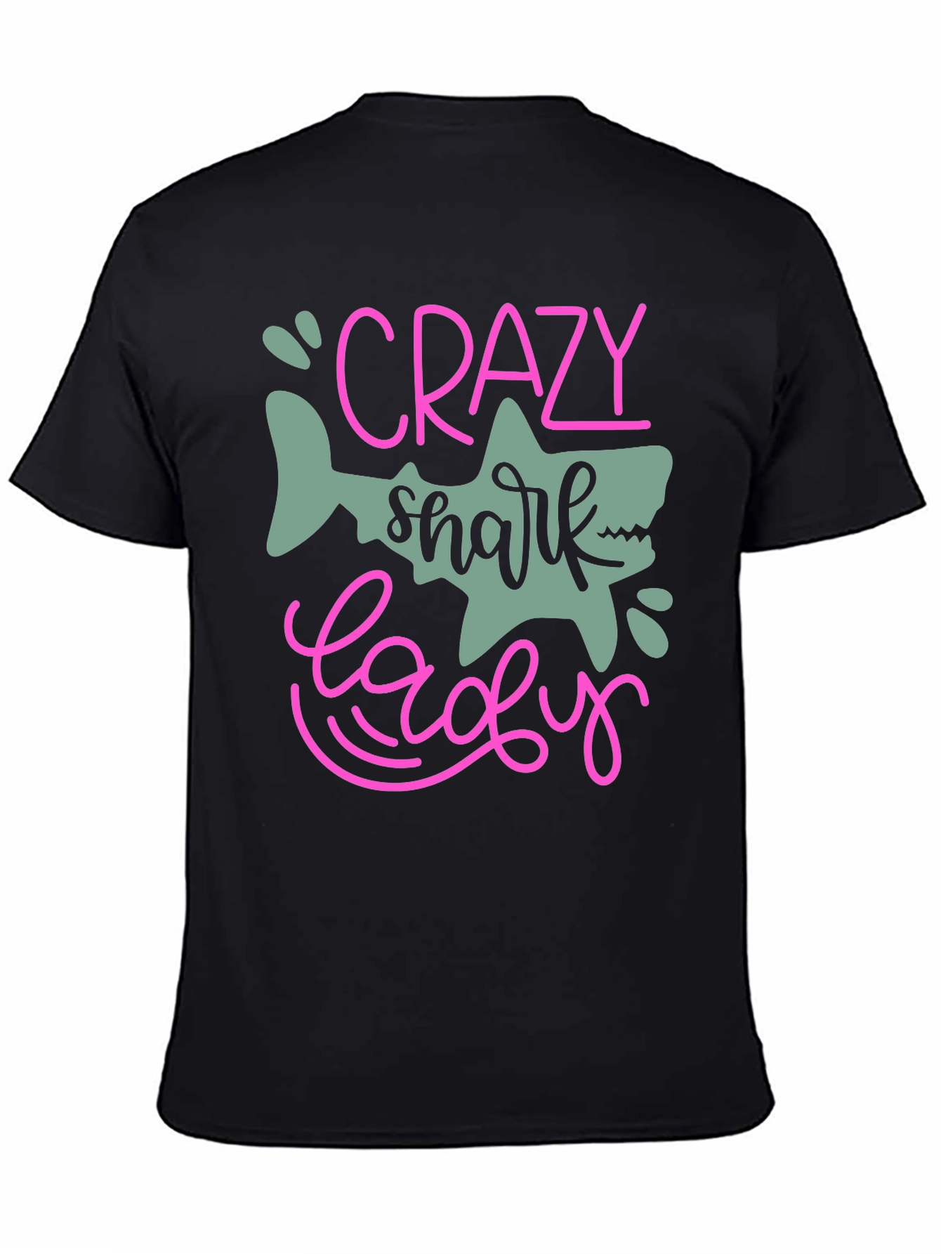 Crazy Shark Lady Black T-Shirt