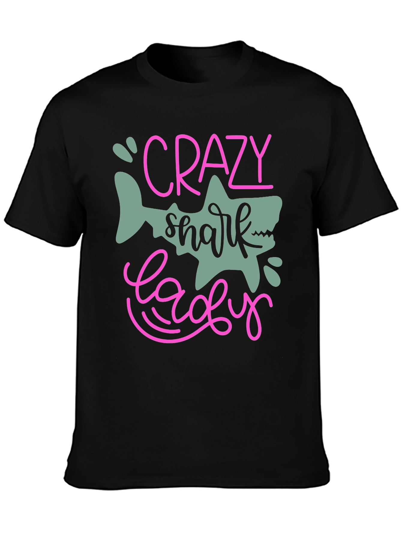 Crazy Shark Lady Black T-Shirt