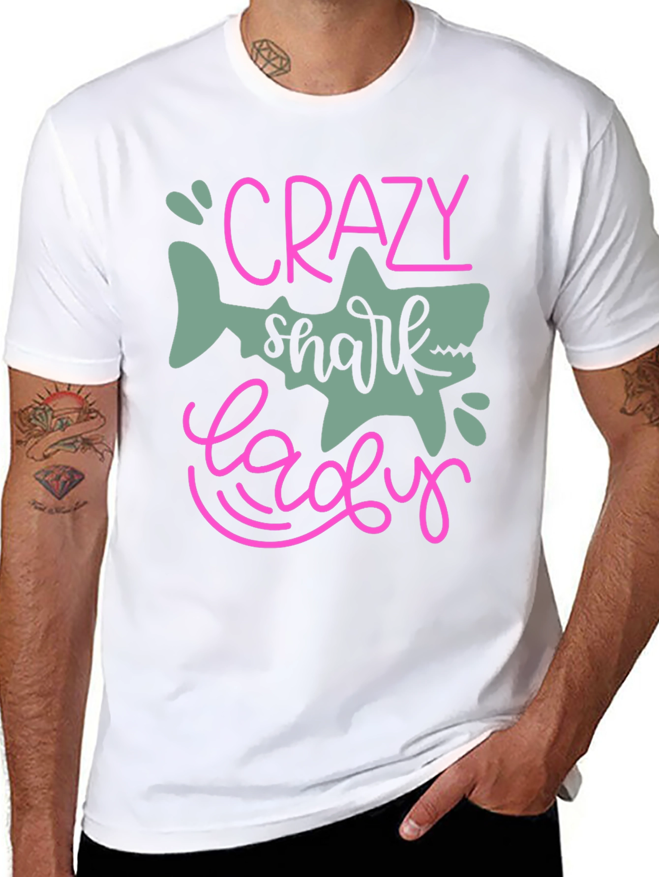Crazy Shark Lady Black T-Shirt