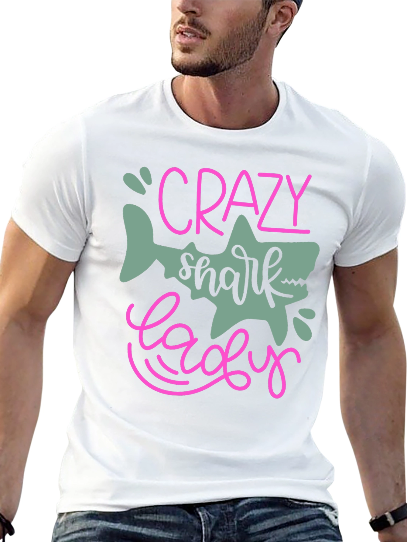 Crazy Shark Lady Black T-Shirt