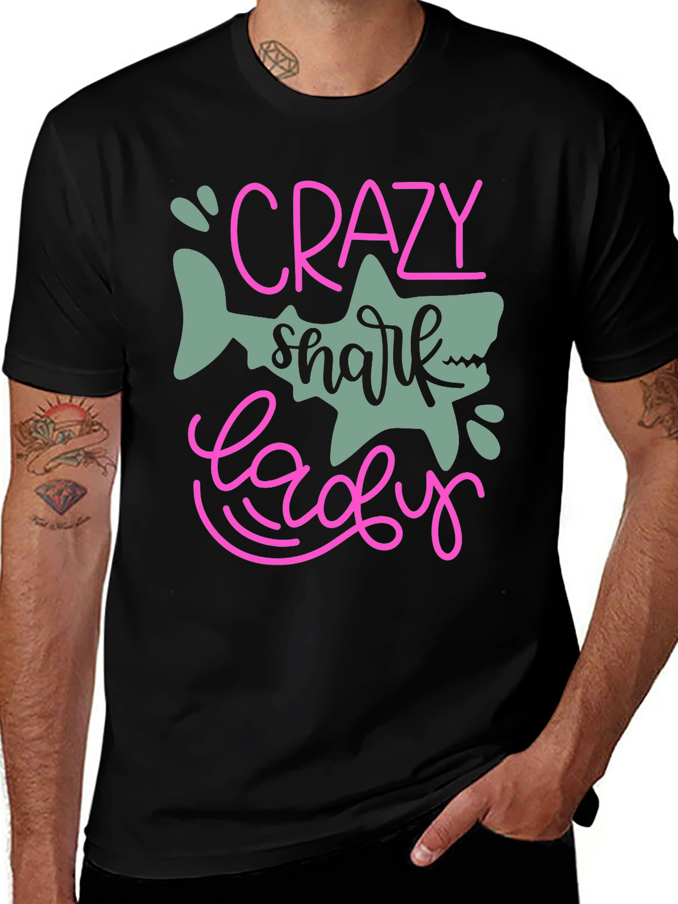 Crazy Shark Lady Black T-Shirt
