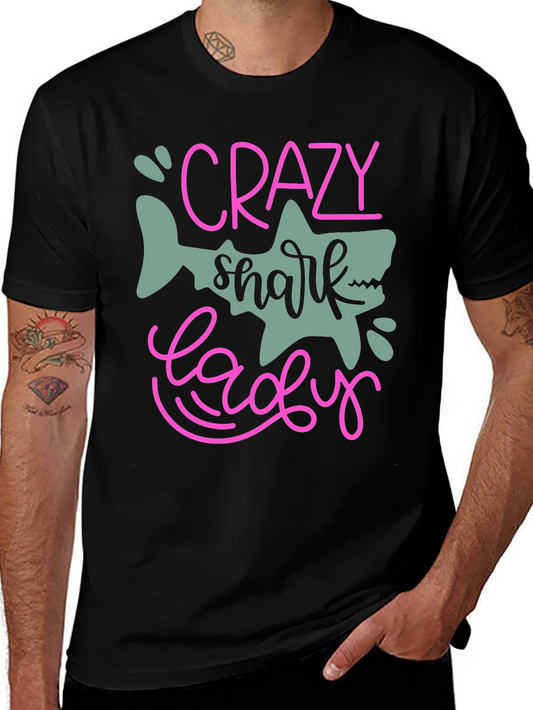 Crazy Shark Lady Black T-Shirt