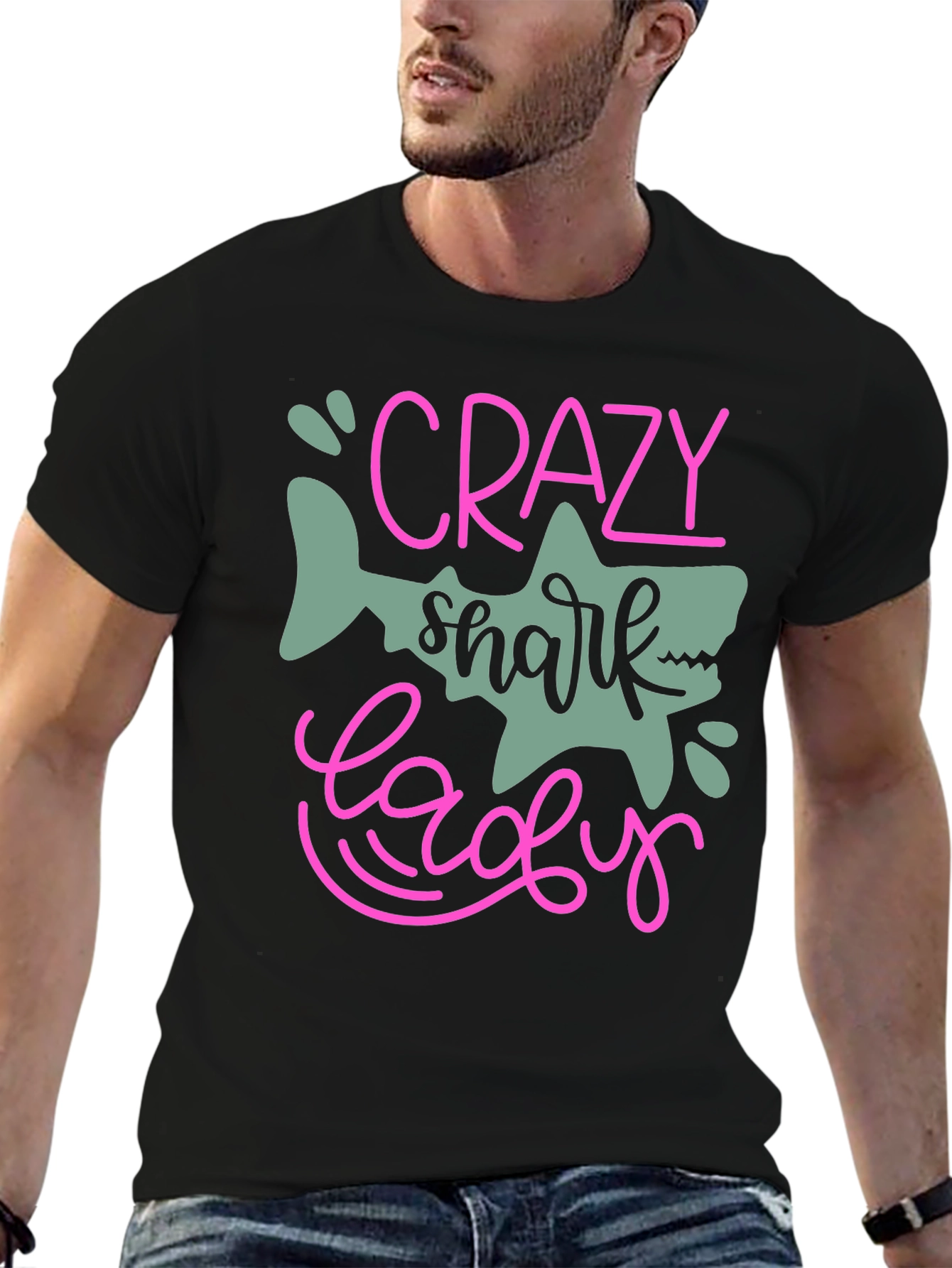 Crazy Shark Lady Black T-Shirt