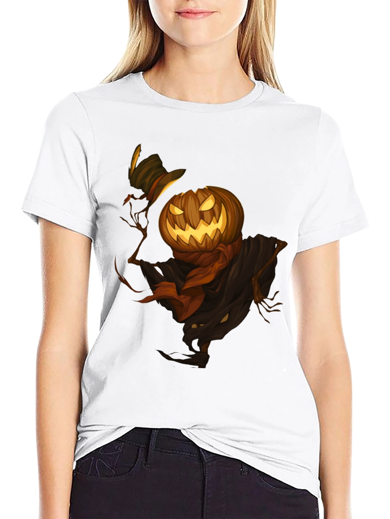 Spooky Pumpkin Scarecrow T-Shirt - Halloween Style