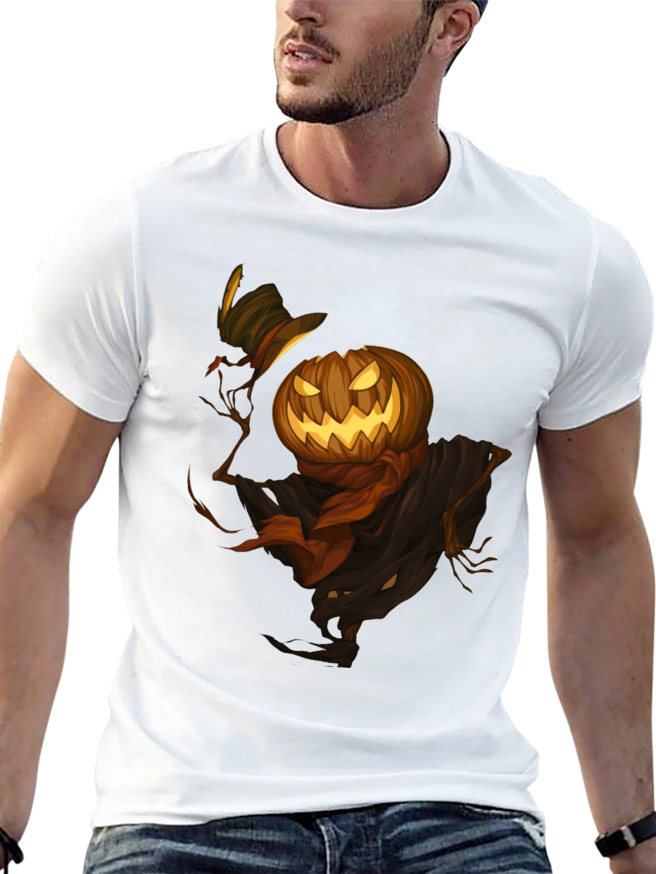 Spooky Pumpkin Scarecrow T-Shirt - Halloween Style