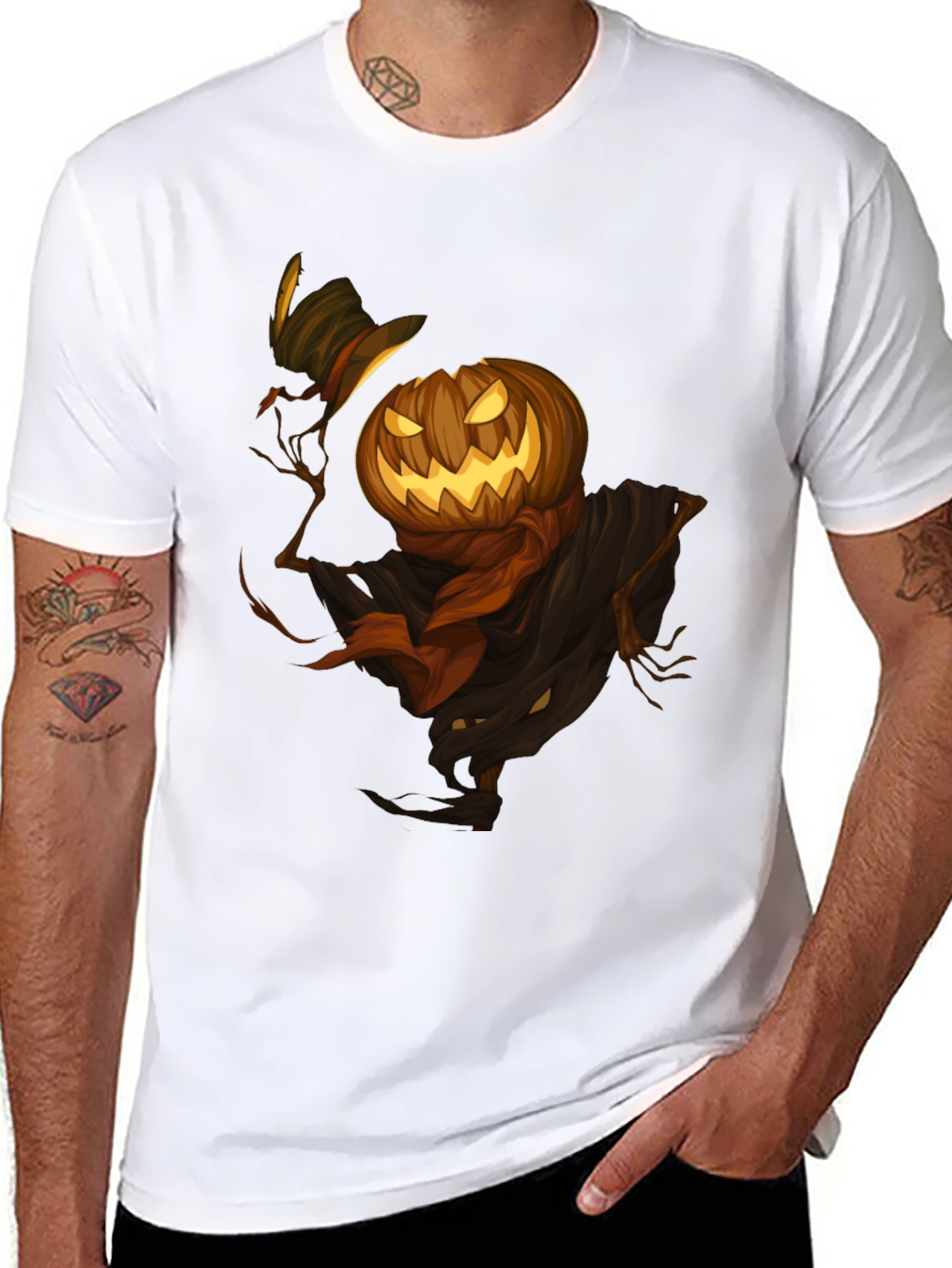 Spooky Pumpkin Scarecrow T-Shirt - Halloween Style