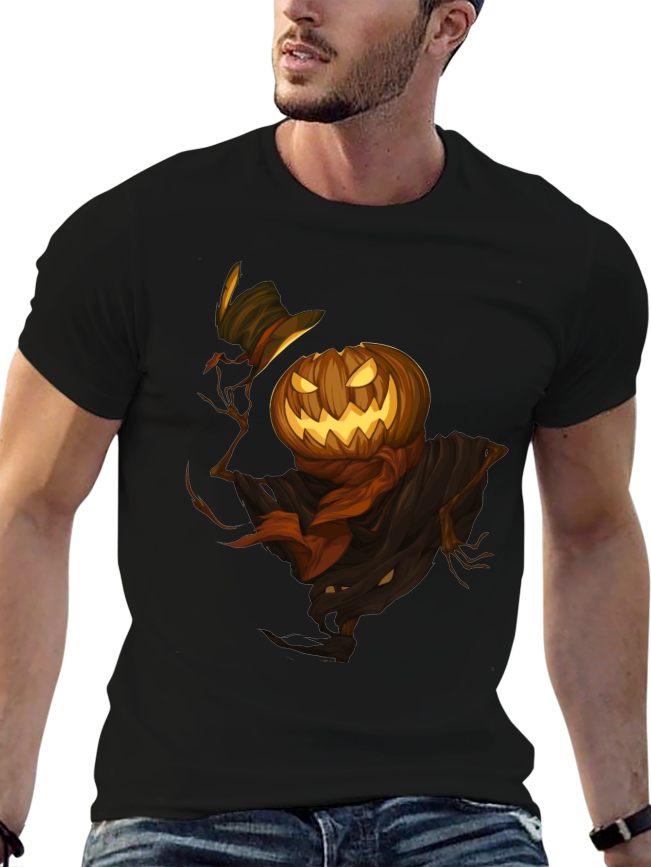 Spooky Pumpkin Scarecrow T-Shirt - Halloween Style