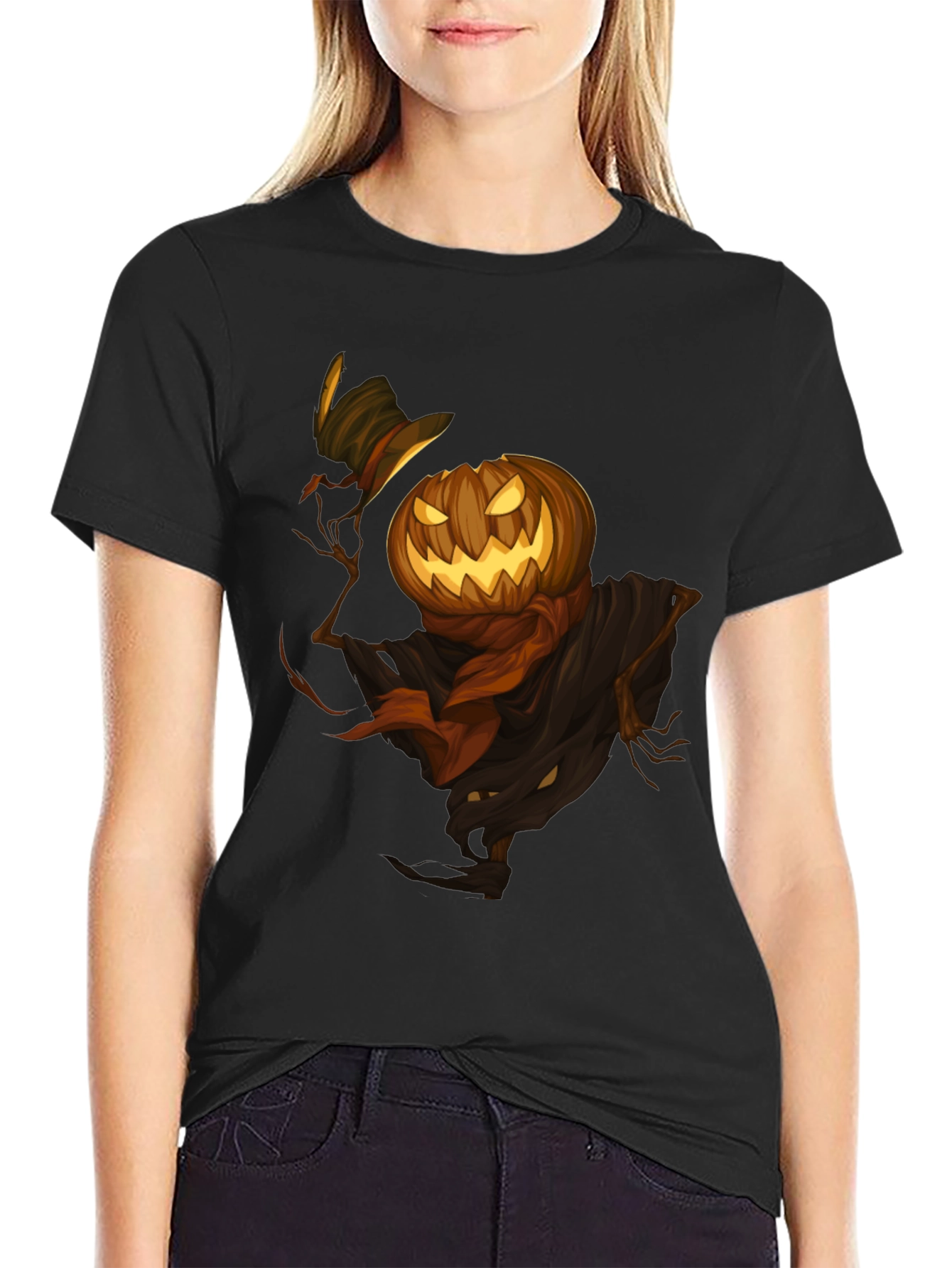 Spooky Pumpkin Scarecrow T-Shirt - Halloween Style