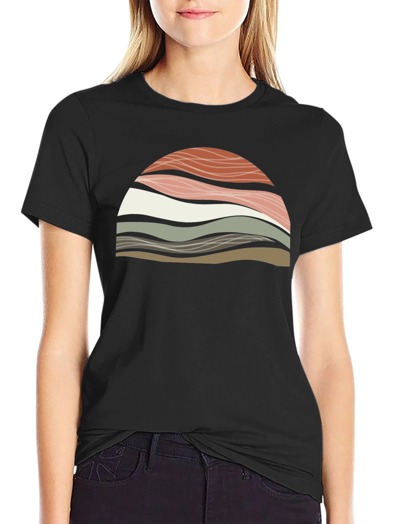 Abstract Wavy Graphic Print T-Shirt - Black