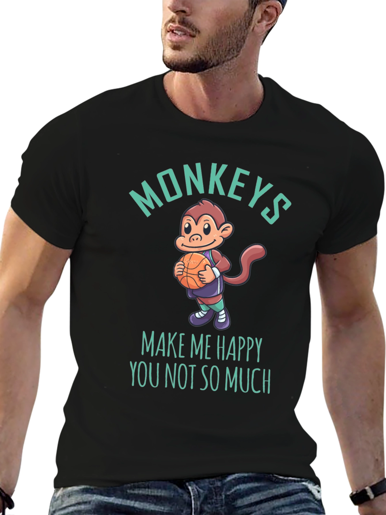Funny Monkey Basketball Graphic T-Shirt