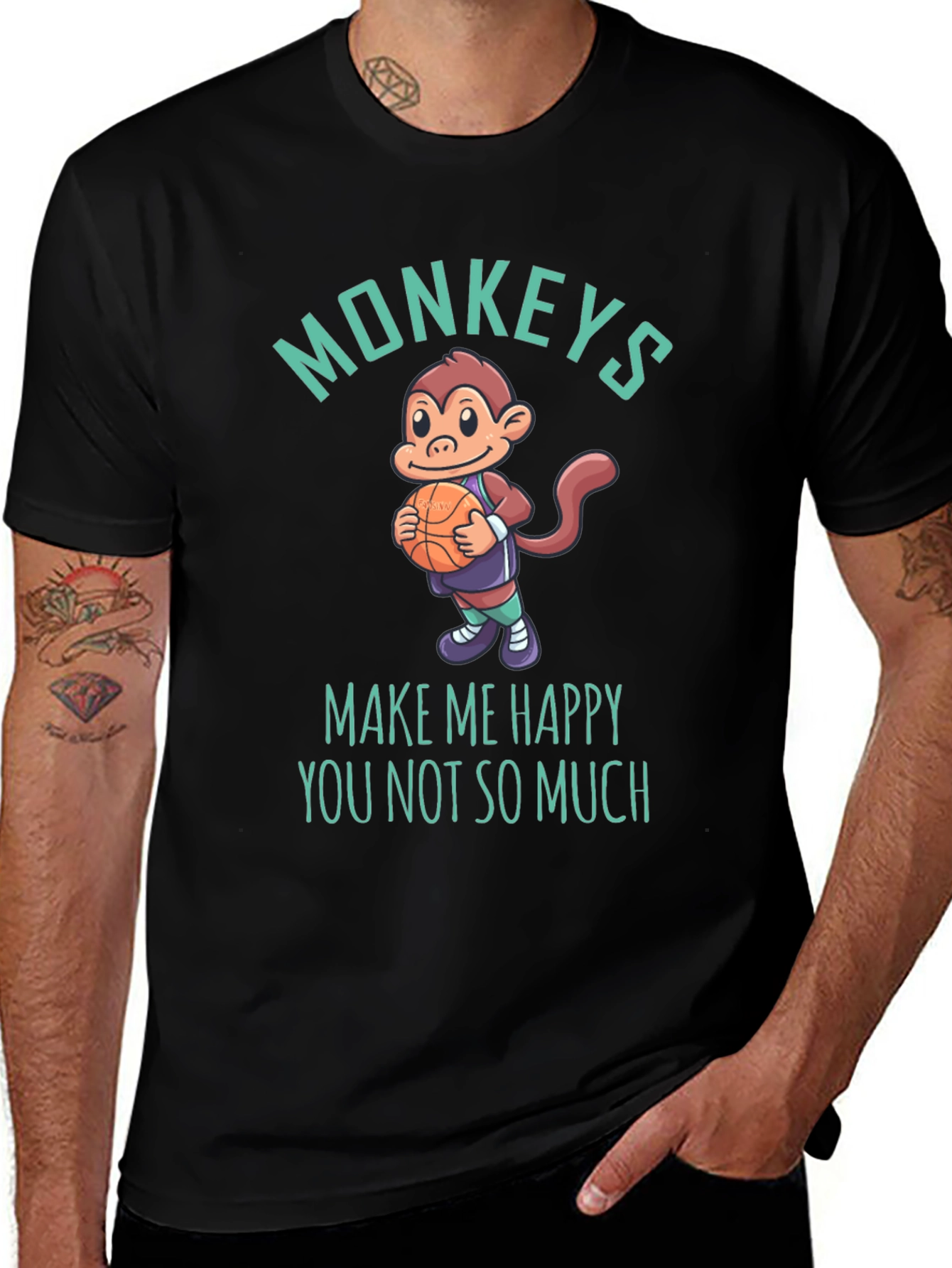 Funny Monkey Basketball Graphic T-Shirt