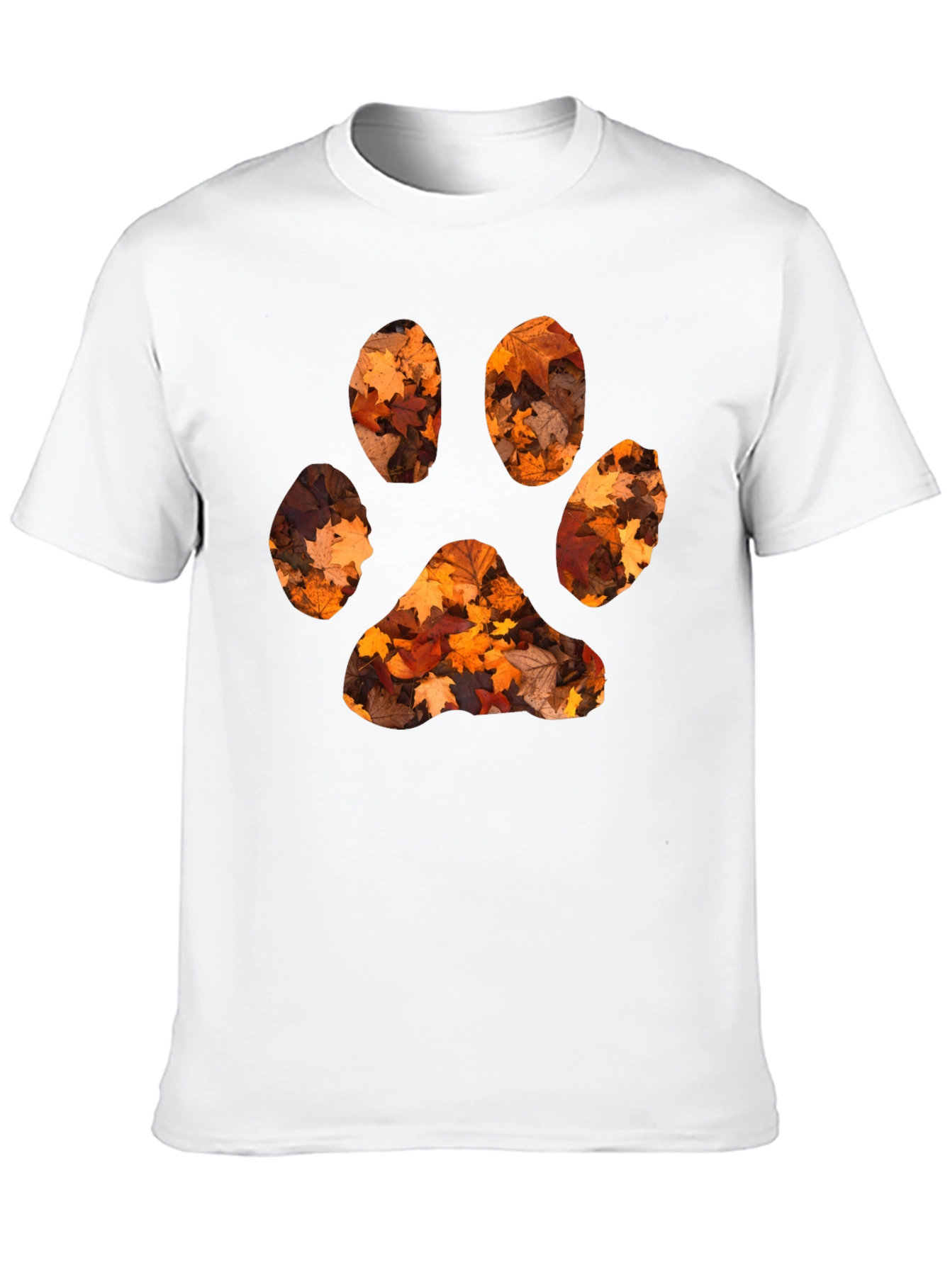 Fall Leaves Paw Print Black T-Shirt