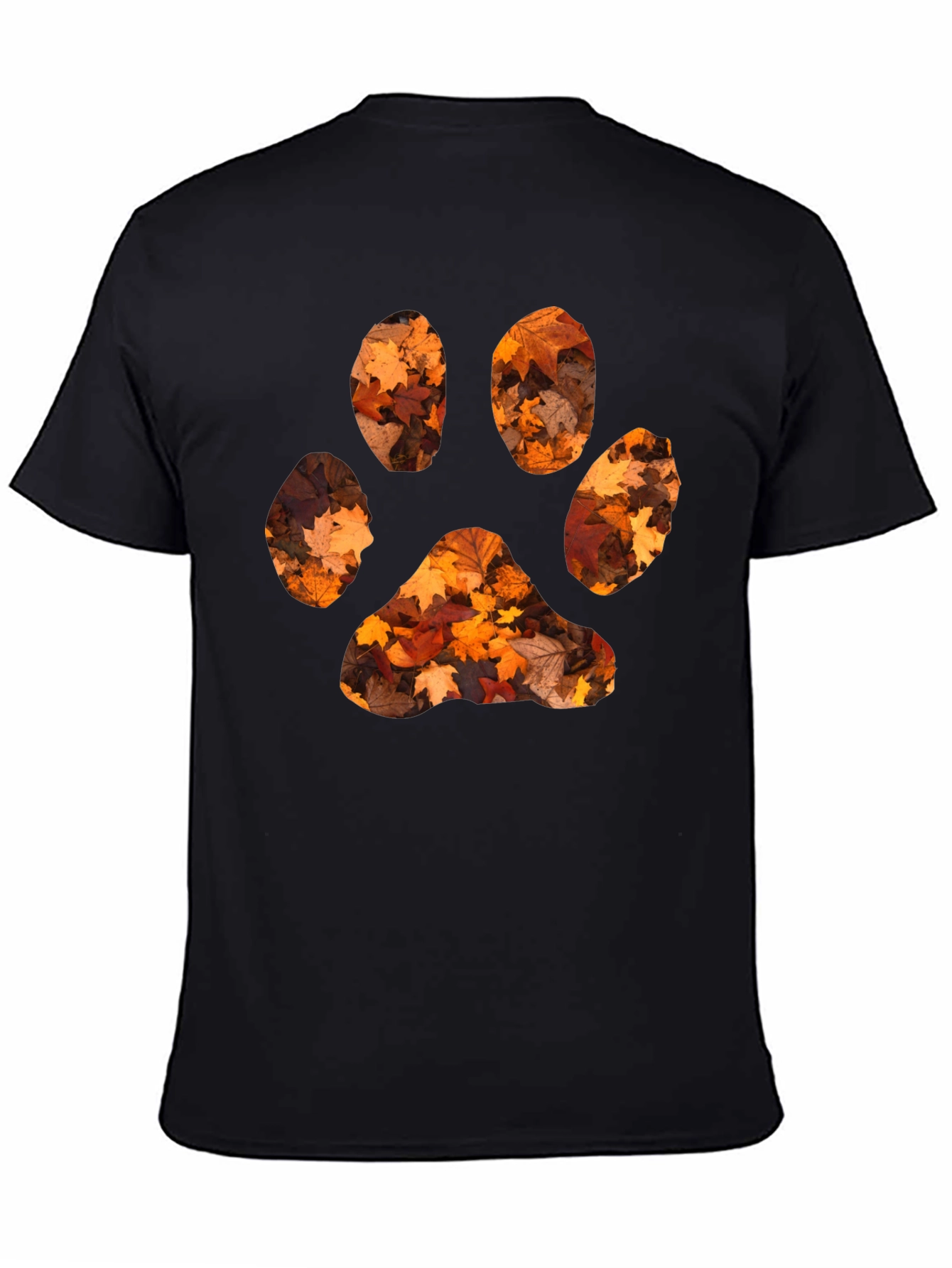 Fall Leaves Paw Print Black T-Shirt