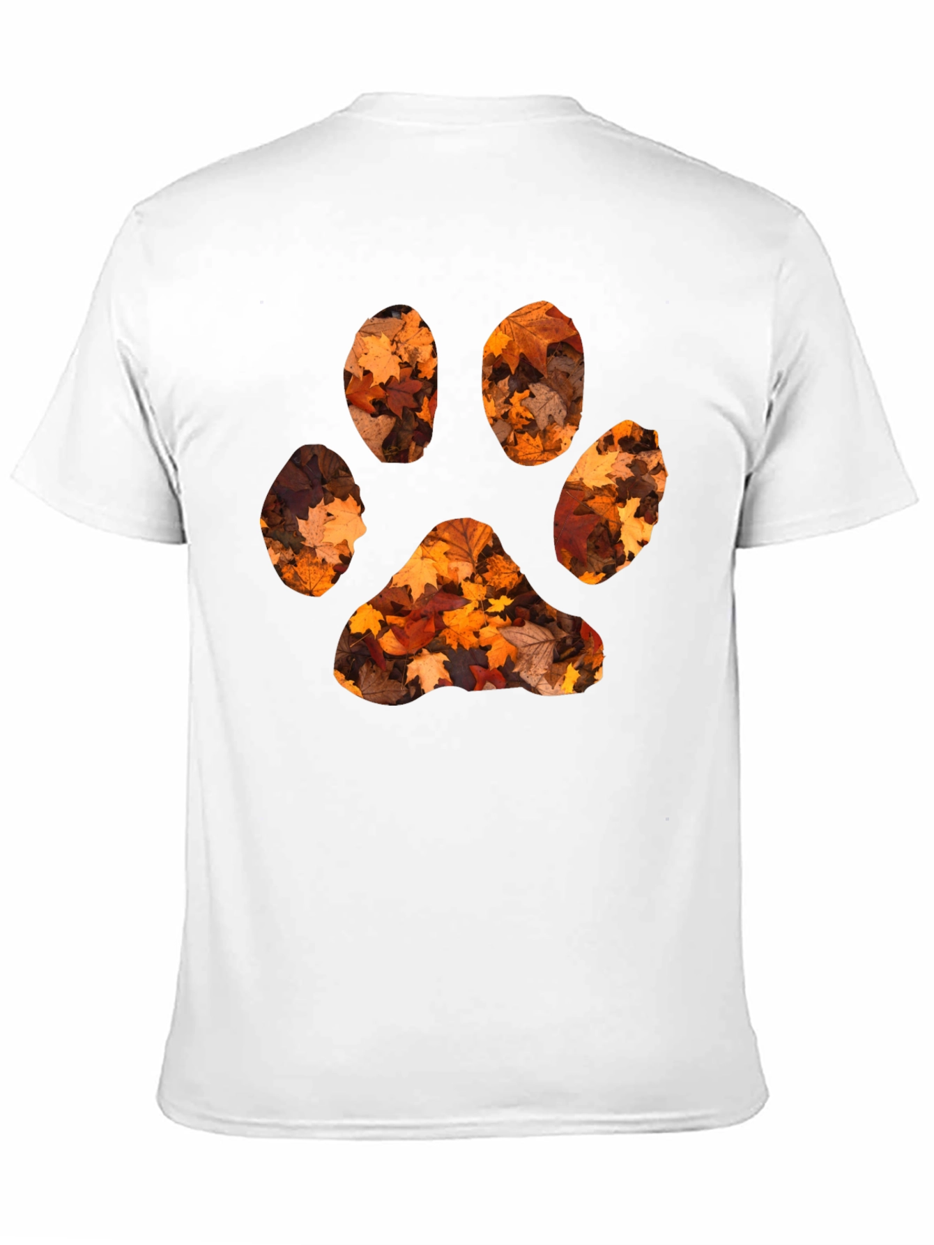 Fall Leaves Paw Print Black T-Shirt