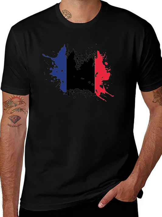 France Flag Splatter T-Shirt - Black Casual Style