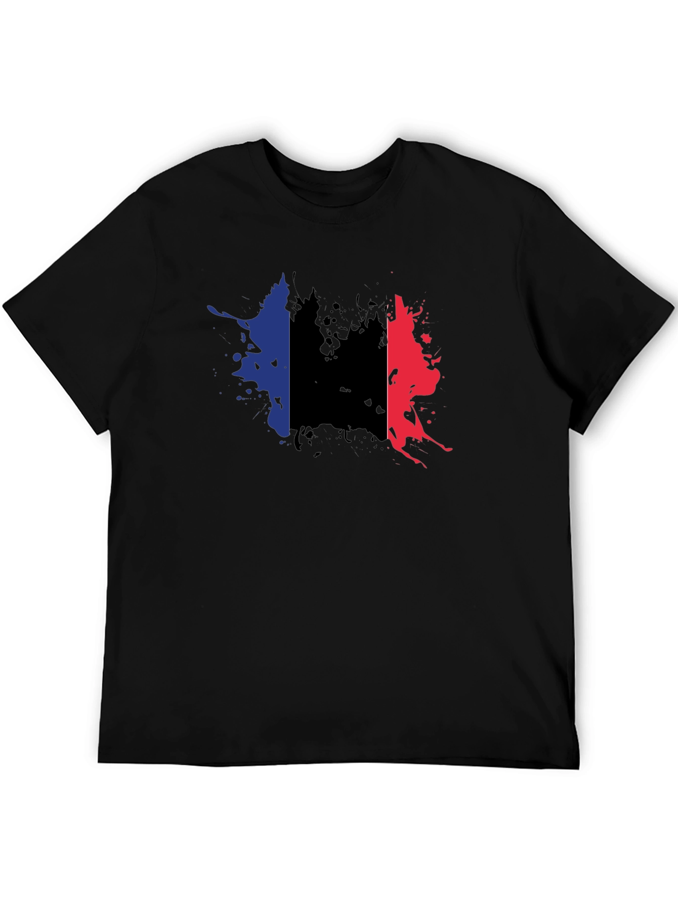 France Flag Splatter T-Shirt - Black Casual Style