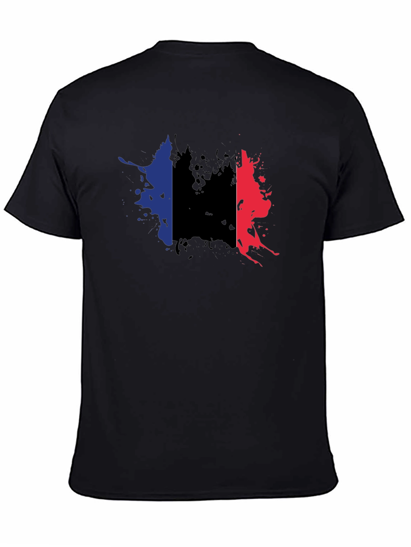 France Flag Splatter T-Shirt - Black Casual Style