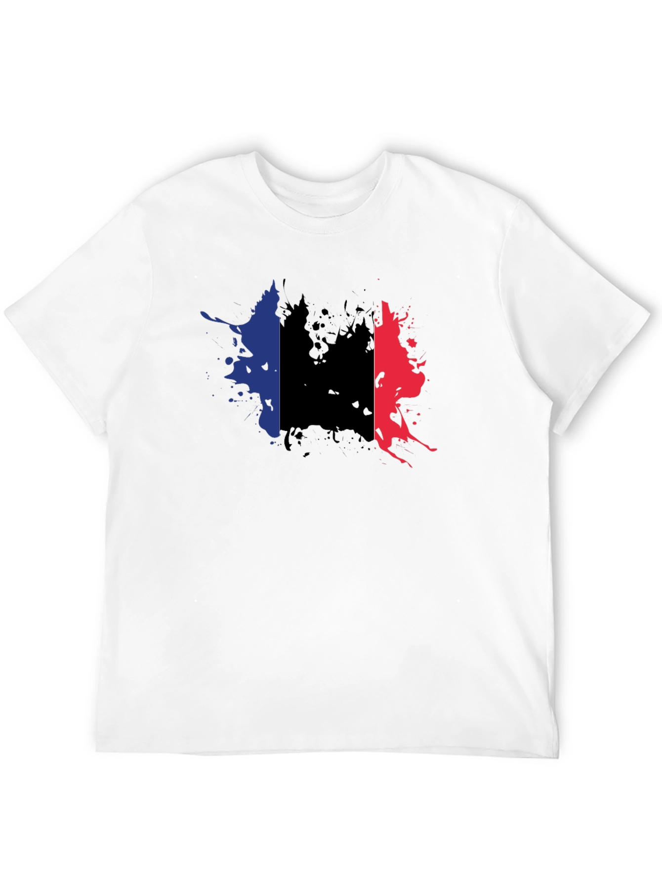 France Flag Splatter T-Shirt - Black Casual Style