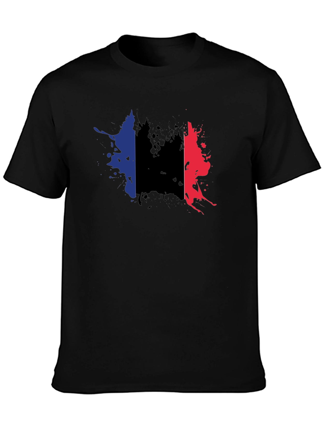 France Flag Splatter T-Shirt - Black Casual Style