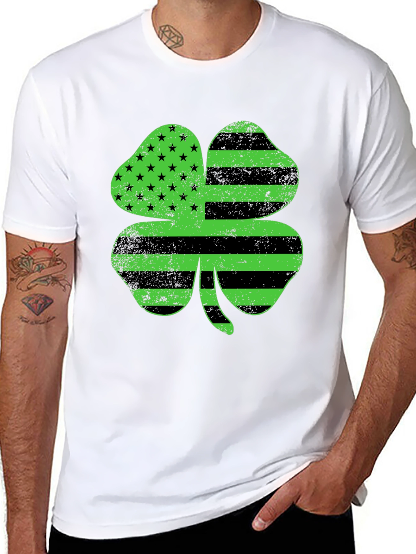 St. Patricks Day Clover T-Shirt American Flag Design