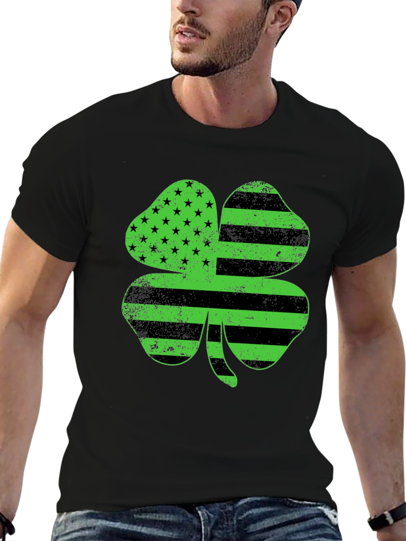 St. Patricks Day Clover T-Shirt American Flag Design