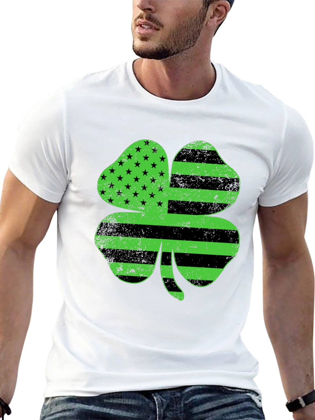 St. Patricks Day Clover T-Shirt American Flag Design
