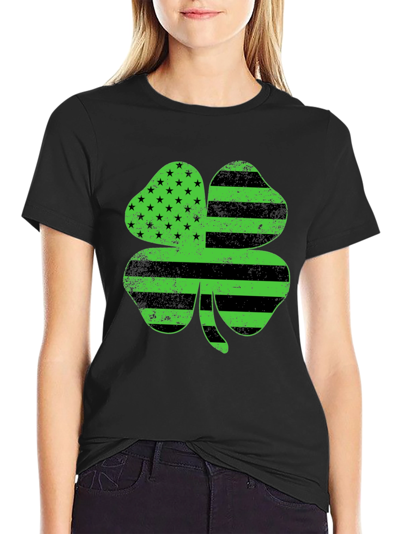 St. Patricks Day Clover T-Shirt American Flag Design