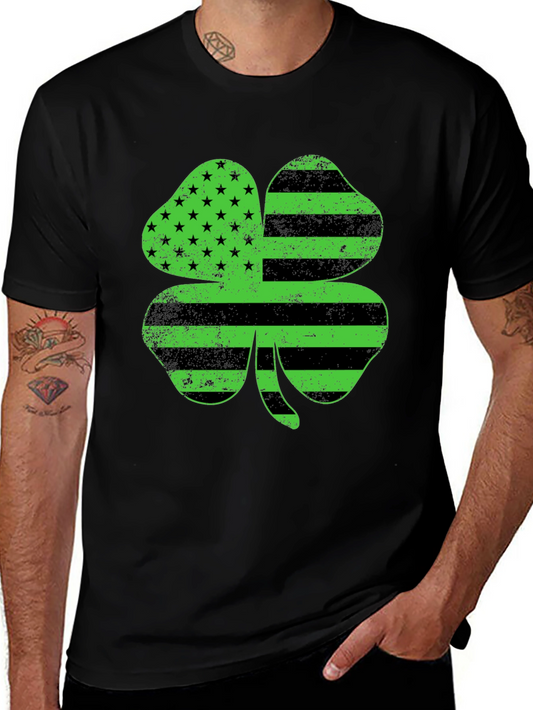 St. Patricks Day Clover T-Shirt American Flag Design