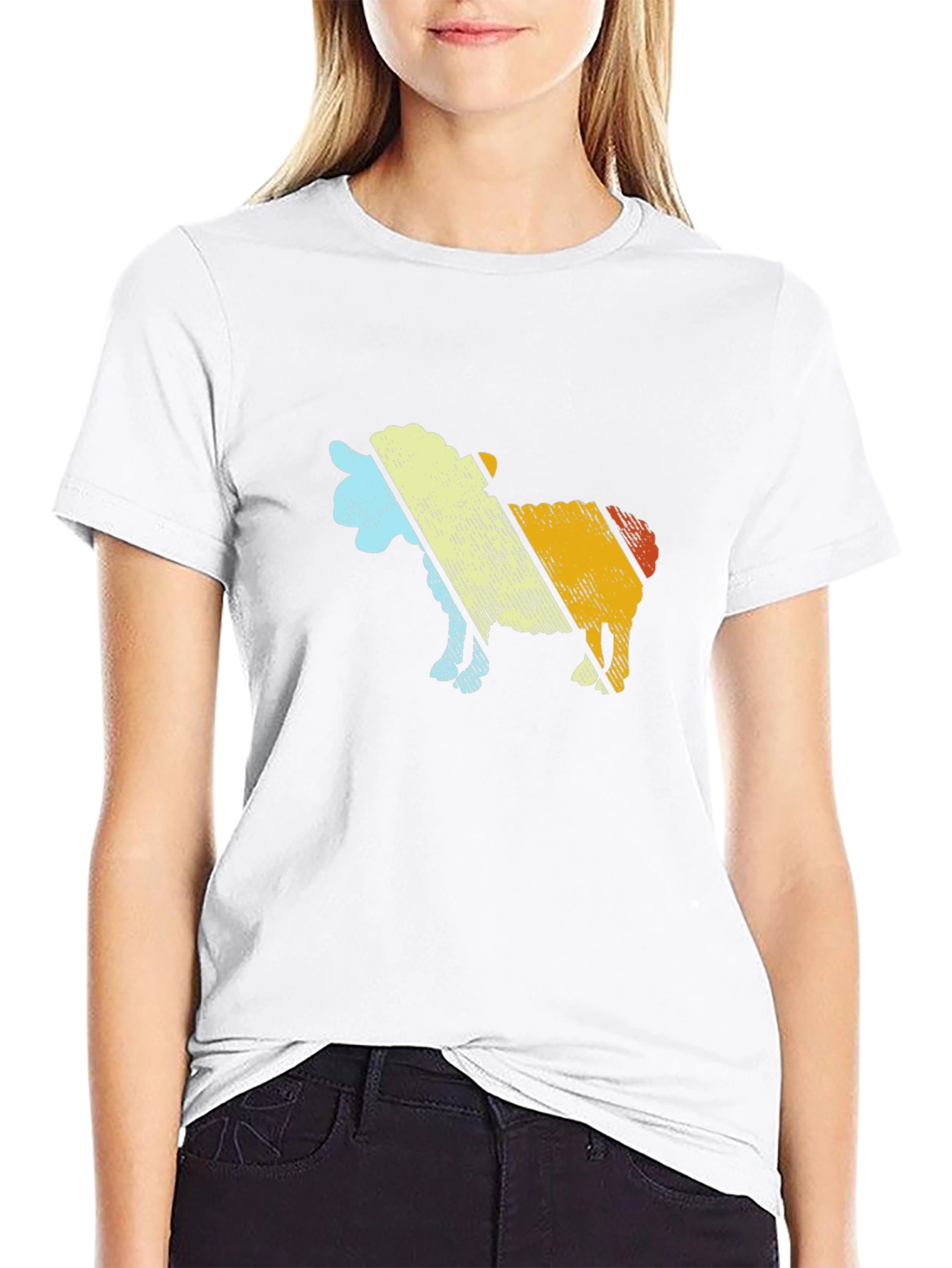 Retro Sheep Graphic Tee - Black Cotton Blend T-Shirt