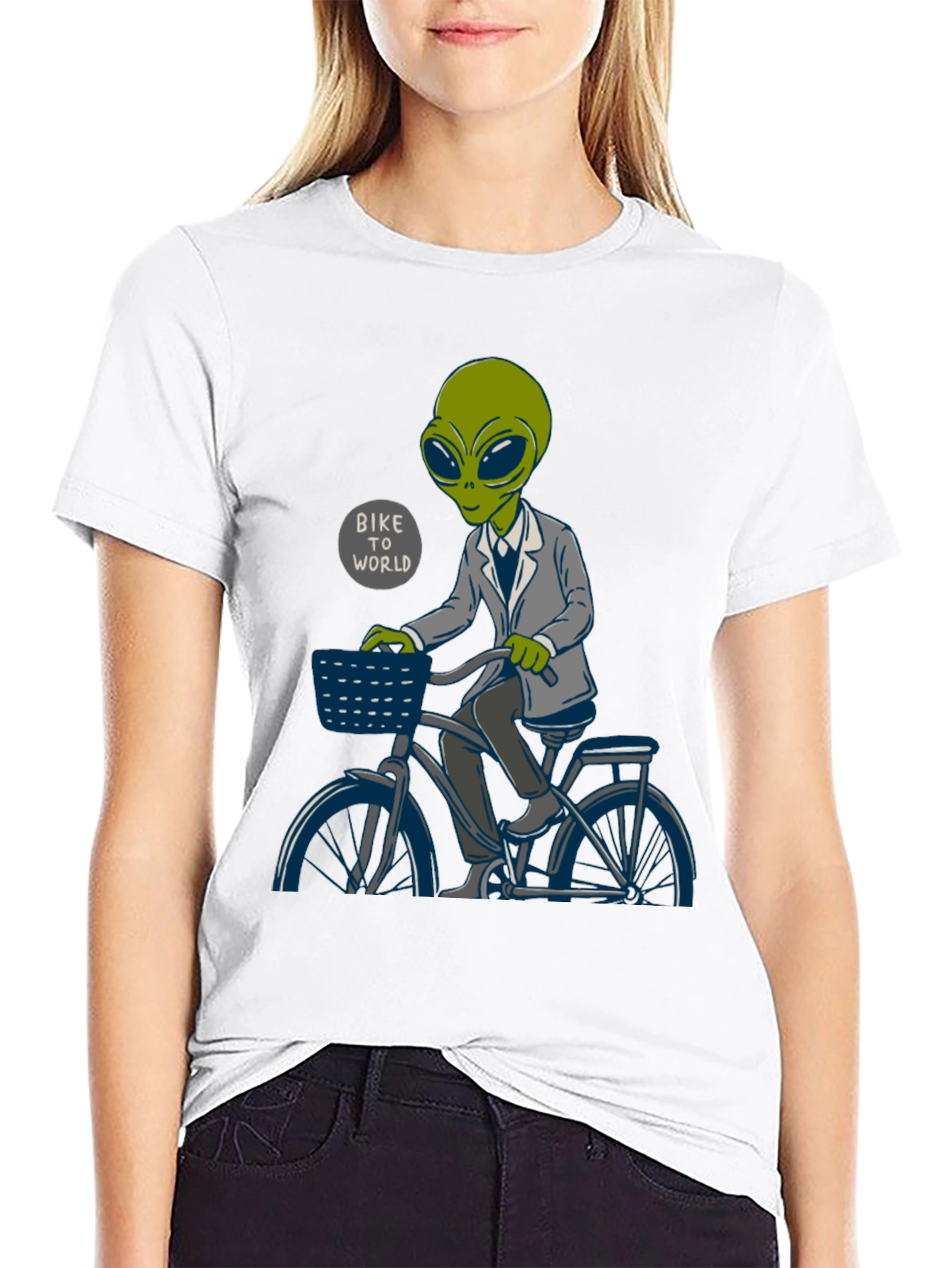 Alien on Bike T-Shirt - Bike To World