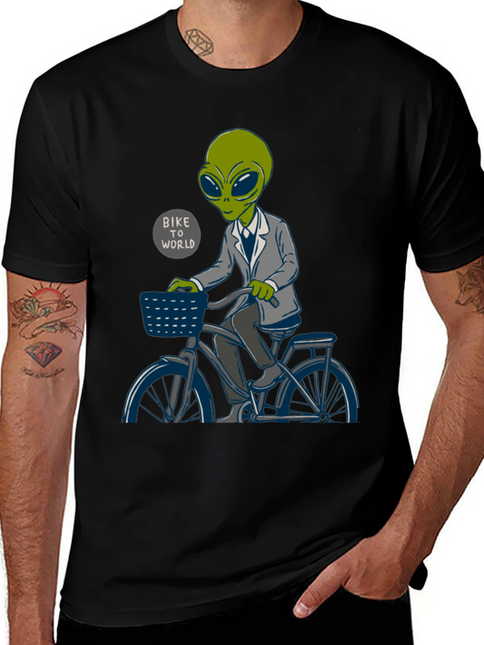 Alien on Bike T-Shirt - Bike To World