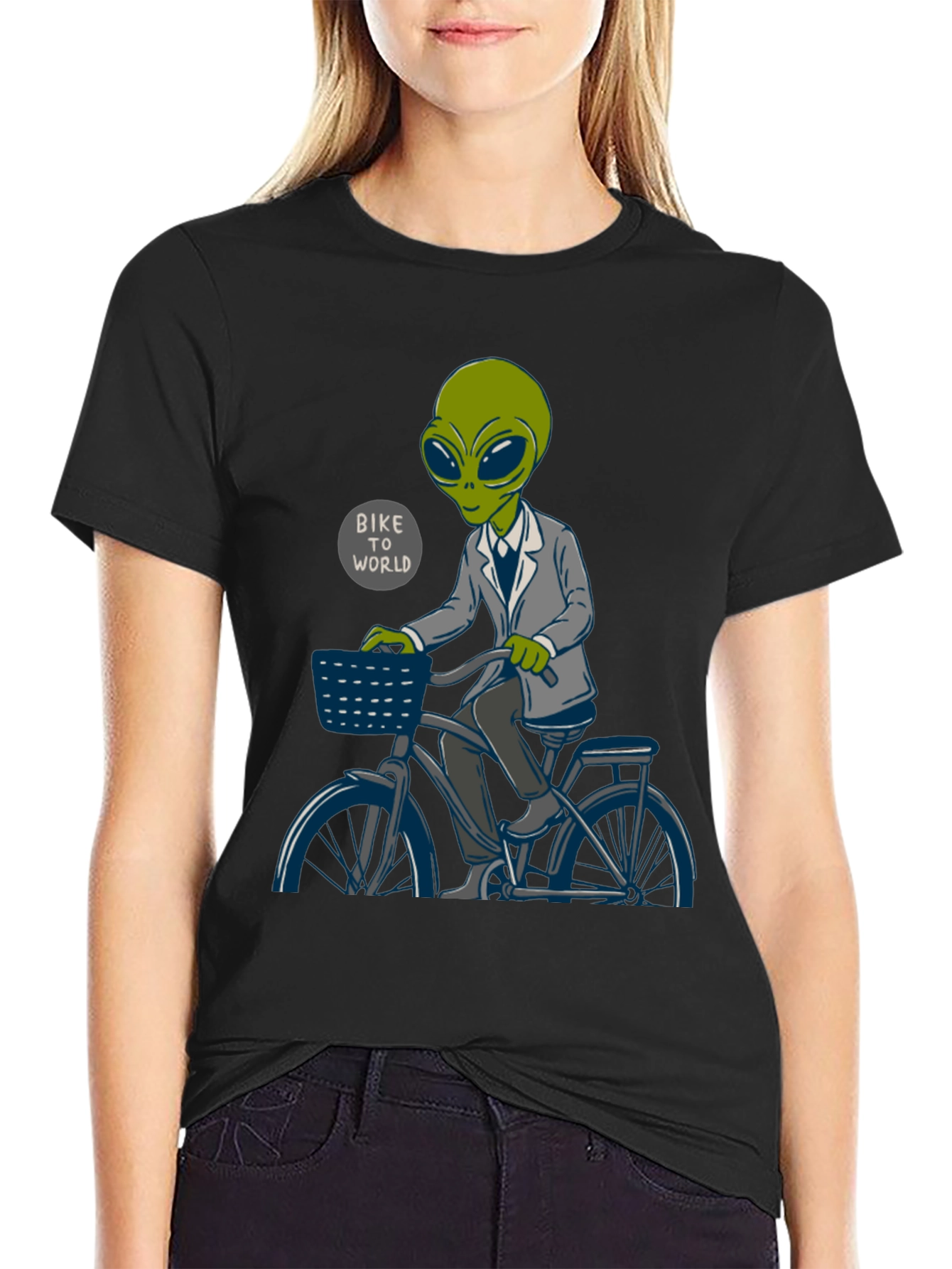 Alien on Bike T-Shirt - Bike To World