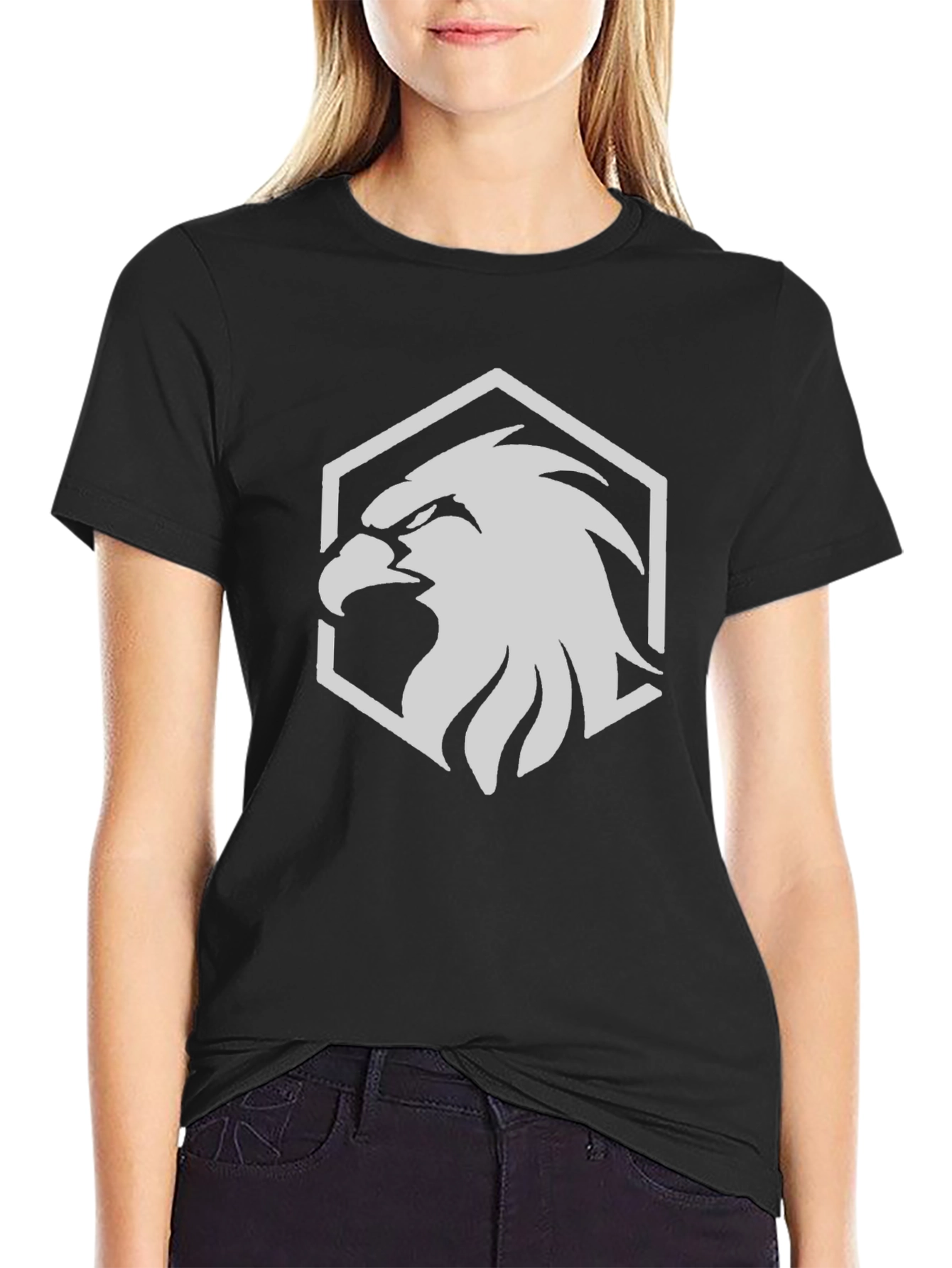 Black T-Shirt with Eagle Hexagon Graphic
