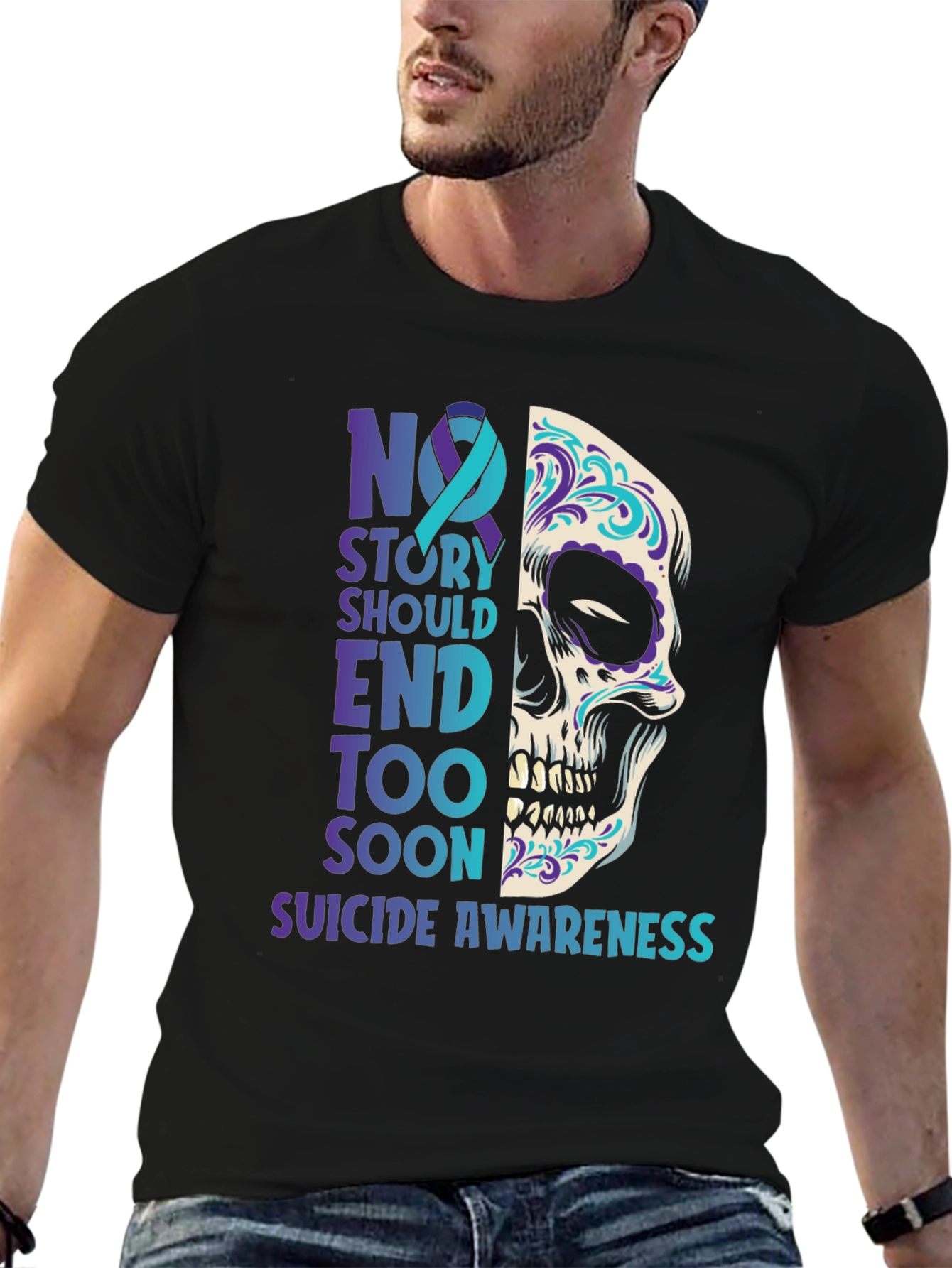 Suicide Awareness Sugar Skull Graphic T-Shirt