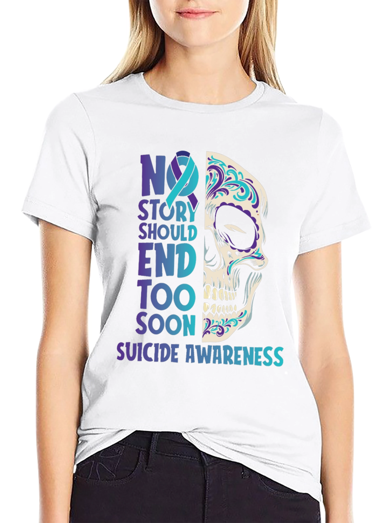 Suicide Awareness Sugar Skull Graphic T-Shirt