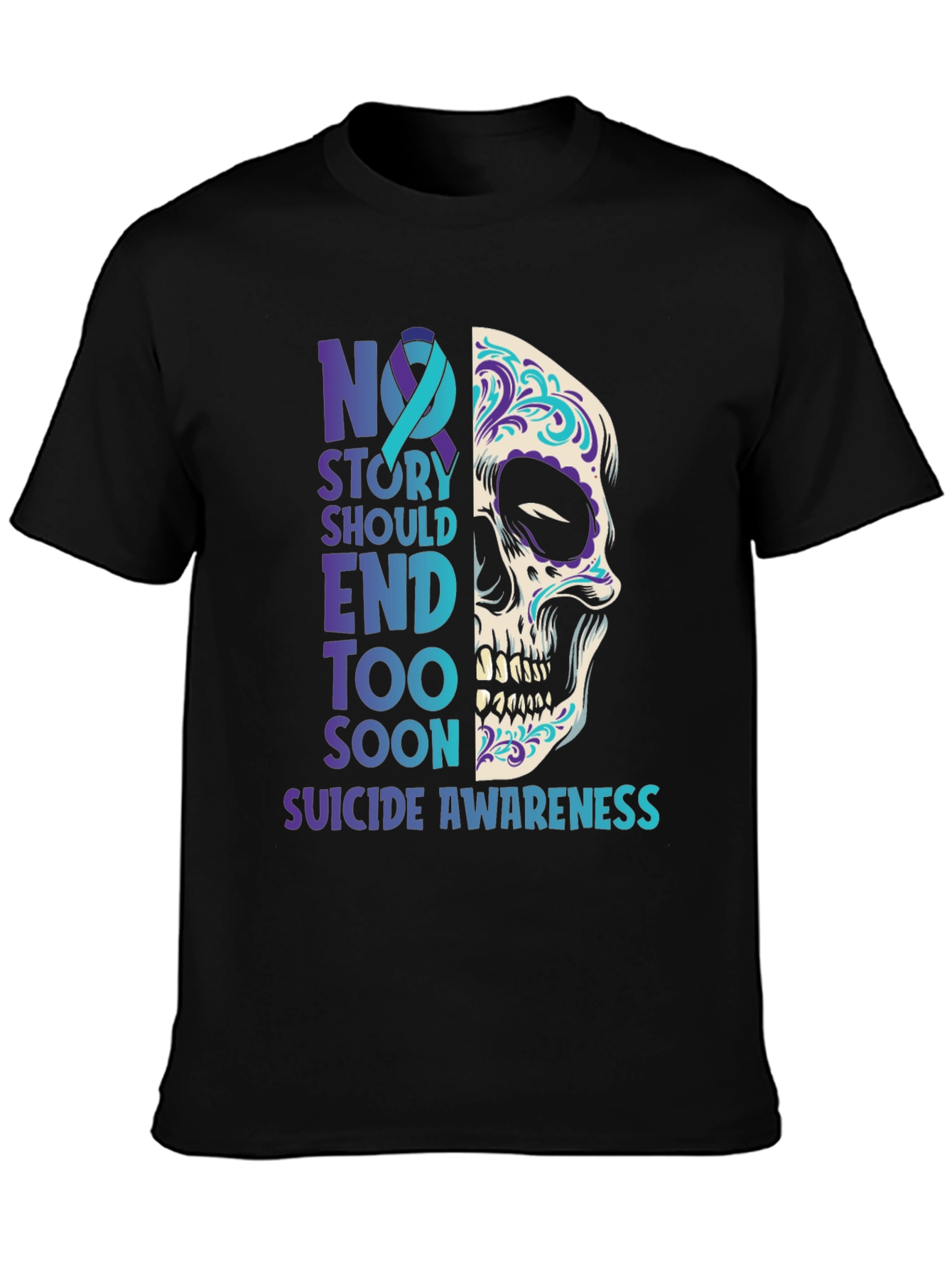 Suicide Awareness Sugar Skull Graphic T-Shirt