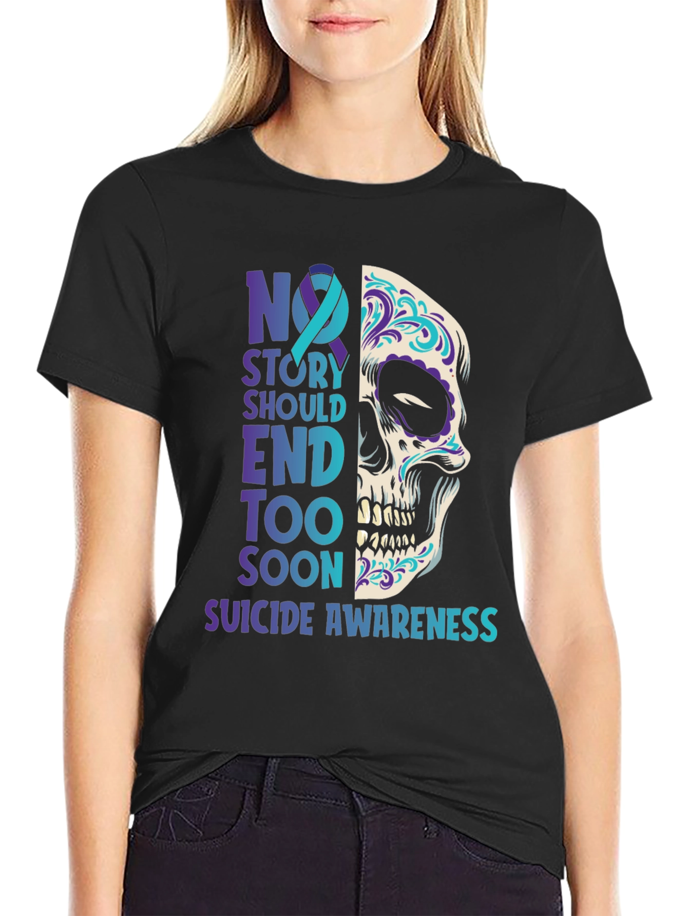Suicide Awareness Sugar Skull Graphic T-Shirt