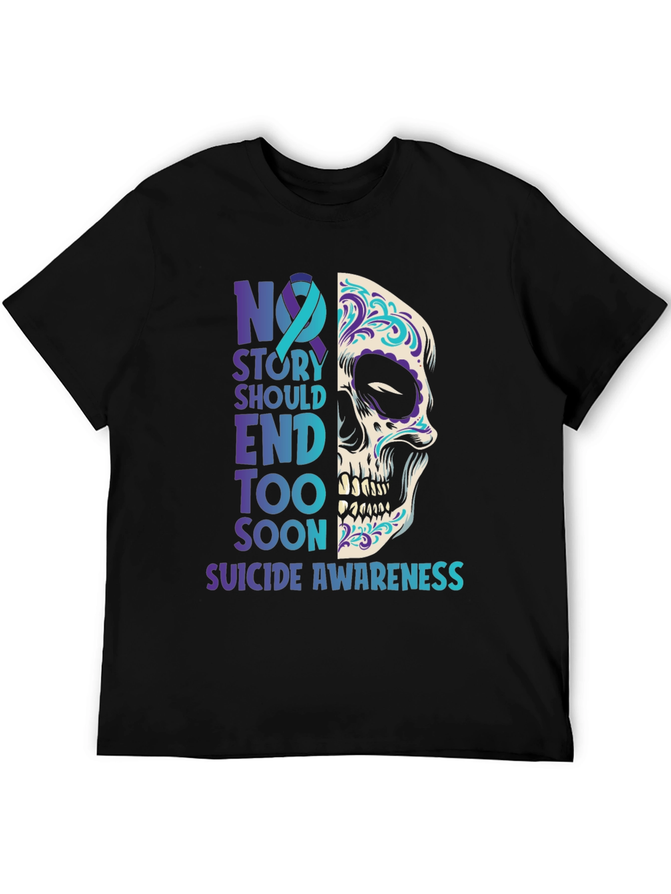 Suicide Awareness Sugar Skull Graphic T-Shirt