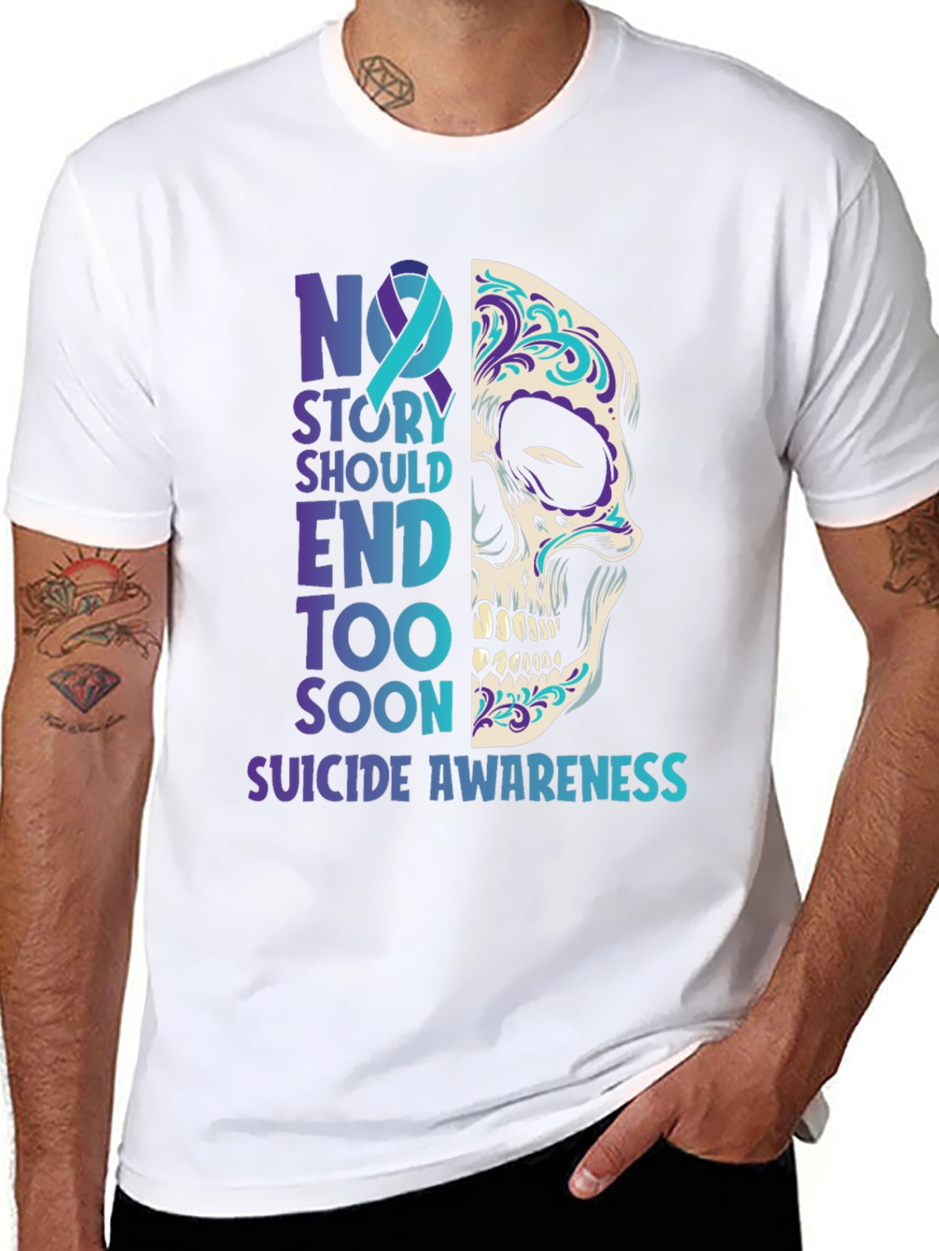 Suicide Awareness Sugar Skull Graphic T-Shirt