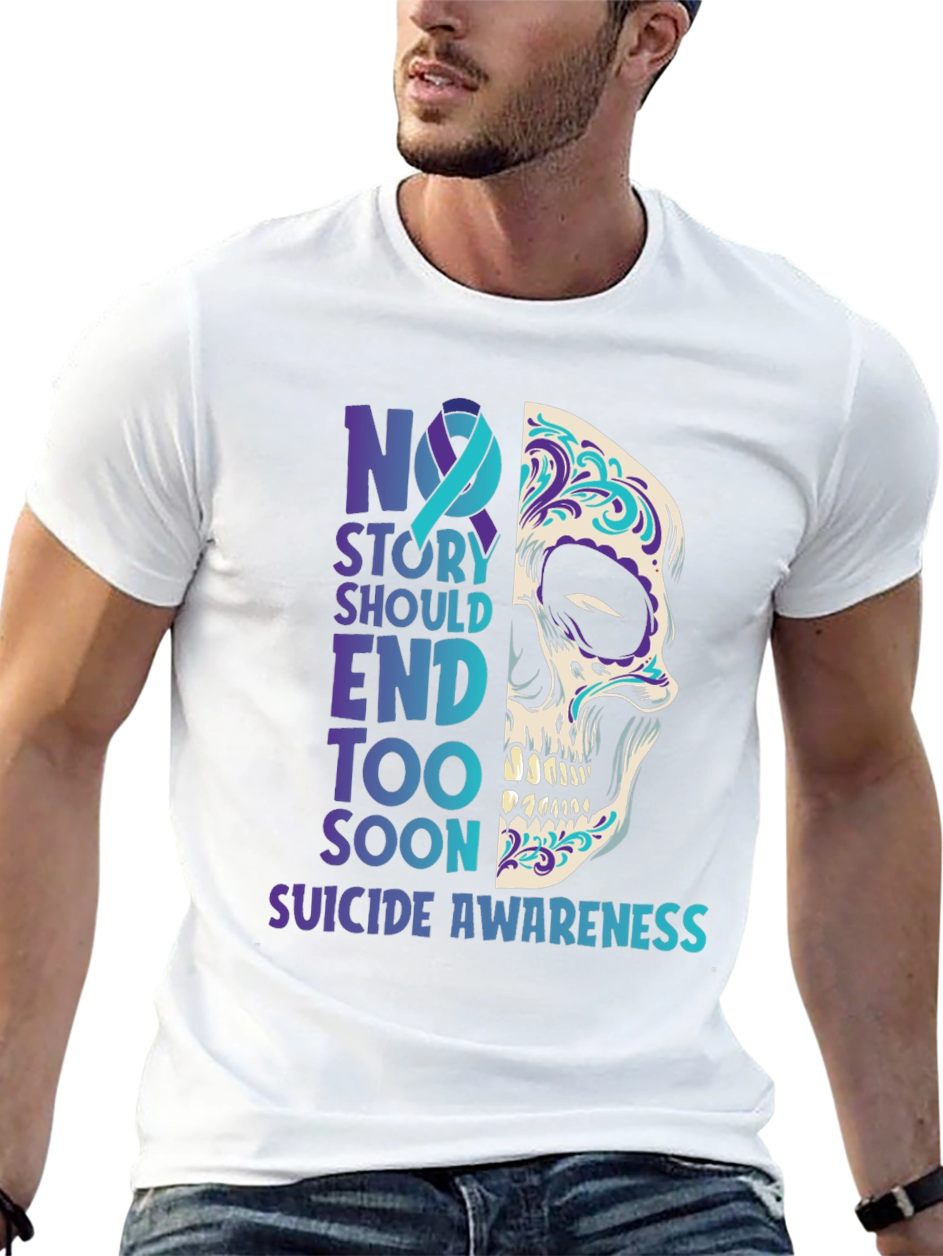 Suicide Awareness Sugar Skull Graphic T-Shirt