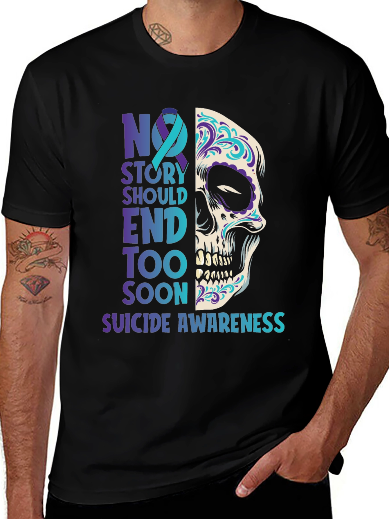 Suicide Awareness Sugar Skull Graphic T-Shirt