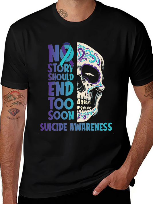 Suicide Awareness Sugar Skull Graphic T-Shirt