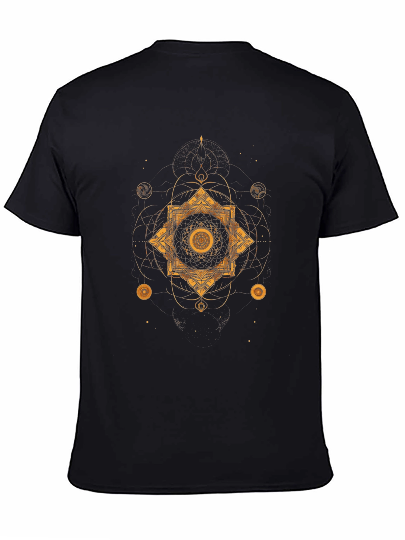 Geometric Gold Print Black T-Shirt